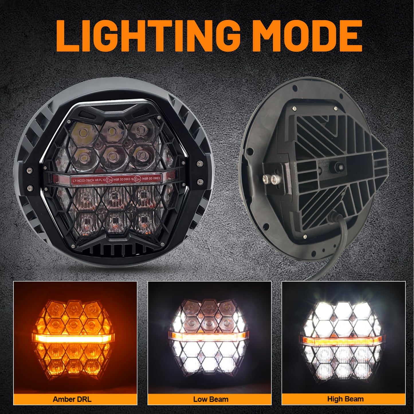 bamotop 120W 7'' Motorcycles LED Headlight With Amber DRL Hi/Lo Beam Headlamp for Harley Davidson Touring Street Glide 2014-2023 [Plug And Play]