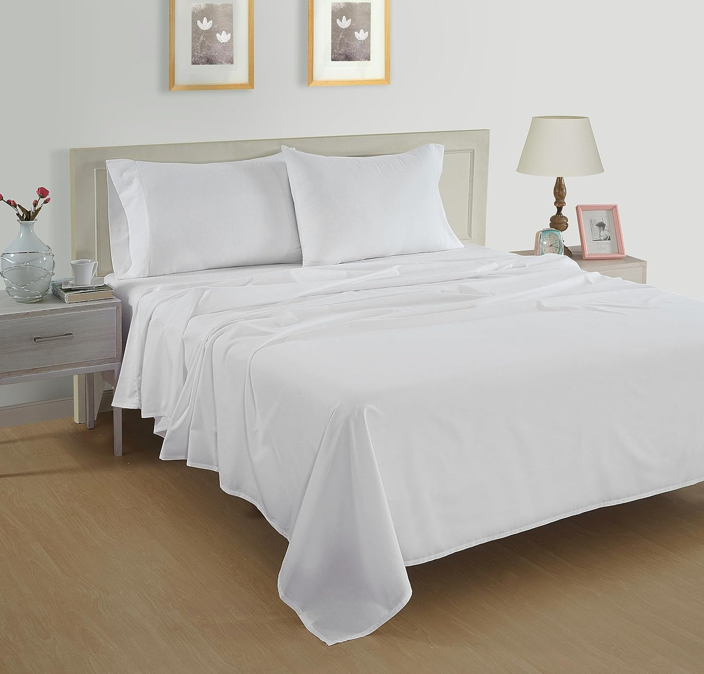 LANE LINEN 100% Organic Cotton King Sheet Set - Breathable Luxury Bedding, 4-Piece White Set with 15" Deep Pockets