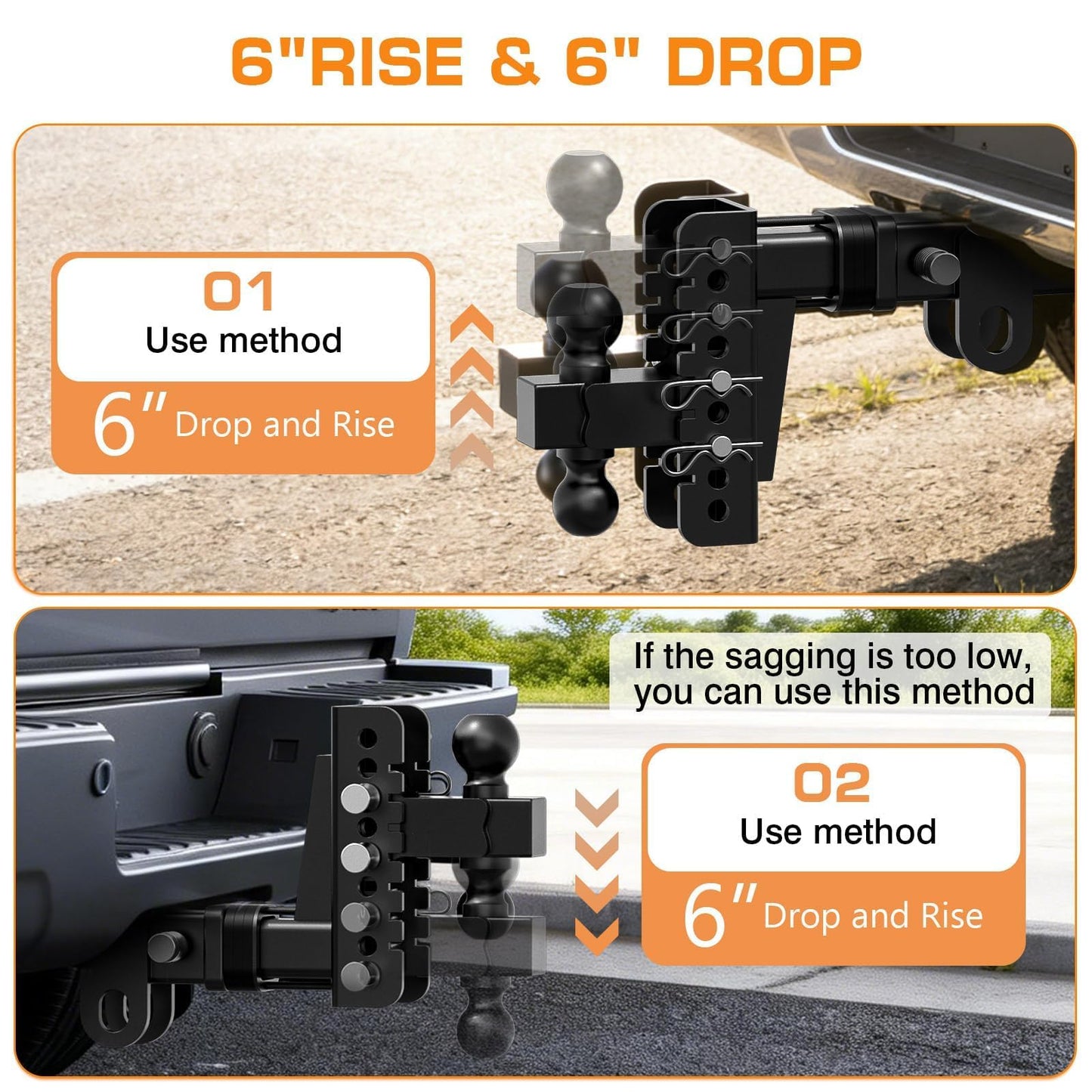 2026 Vullteeon Adjustable Trailer Hitch, Heavy Duty Drop Hitch for 2.5 Inch Receiver, 6 Inch Tow Hitch, 2" & 2-5/16" Ball Hitches for Trucks, 22,000 LBS GTW, Trailer Hitches with Slot-fit Design