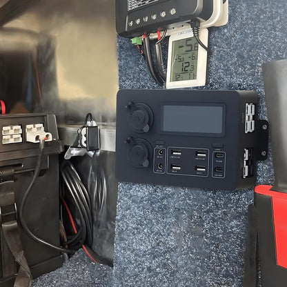 DC12V Mini Power Box, All in one Solution USB Charger with 4 Anderson Ports, 6 USB Ports and 2x12V Sockets Portable Power Distribution for Camper Van Motorhome