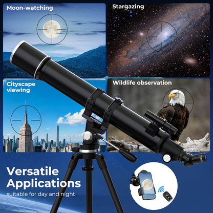 FAMIROSA Telescope for Adults High Powered, 90mm Aperture (36X-270X) 900mm Focal Length Refractor Astronomy Telescopes for Planets and Stars, Professional Telescopio with Bag, Phone Adapter, Tripod