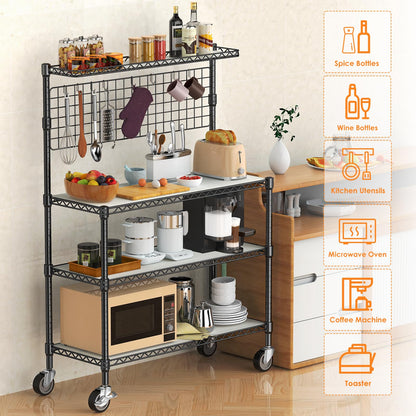 Leteuke Bakers Rack with Storage & Wheels, 42 Inch Microwave Stand Kitchen Shelves, 4-Tier Heavy Duty Storage Rack with 20 S-Hooks, Commercial Metal Utility Kitchen Cart, 42× 18× 63 Inch, Black
