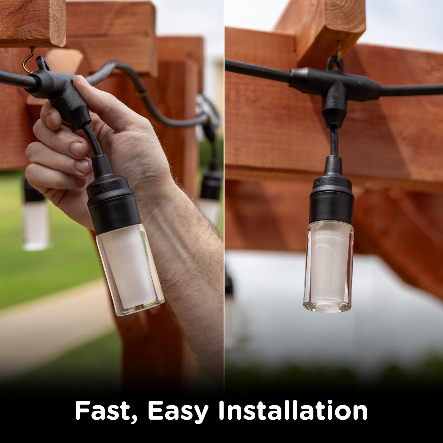 Enbrighten Modern Outdoor String Lights, 48ft, 24 Cylindrical Shatterproof Bulbs, Cool White 4000K, Weatherproof, Commercial Grade Patio Lighting, 87751