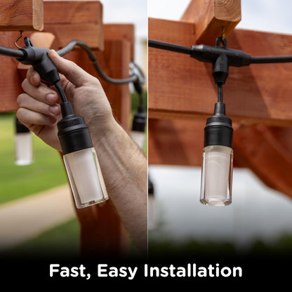 Enbrighten Modern Outdoor String Lights, 48ft, 24 Cylindrical Shatterproof Bulbs, Cool White 4000K, Weatherproof, Commercial Grade Patio Lighting, 87751
