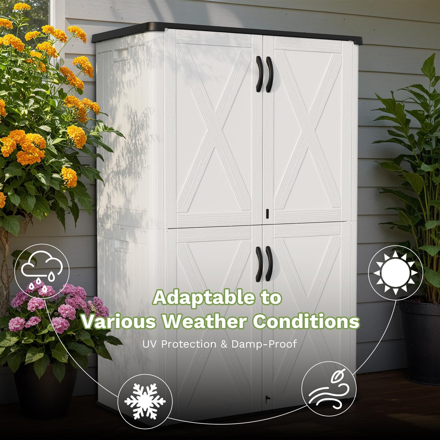 Greesum Outdoor Storage Cabinet, 50 Cu.Ft Deck Box Without Shelves, Waterproof Plastic Storage Bin for Patio Cushions, Gardening Tools, Lockable and Sidehandles, UV Resistant, White