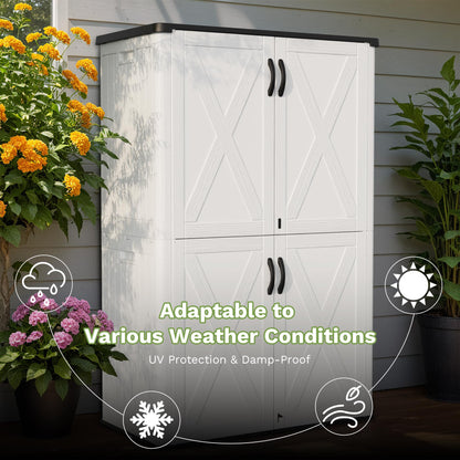 Greesum Outdoor Storage Cabinet, 50 Cu.Ft Deck Box Without Shelves, Waterproof Plastic Storage Bin for Patio Cushions, Gardening Tools, Lockable and Sidehandles, UV Resistant, White