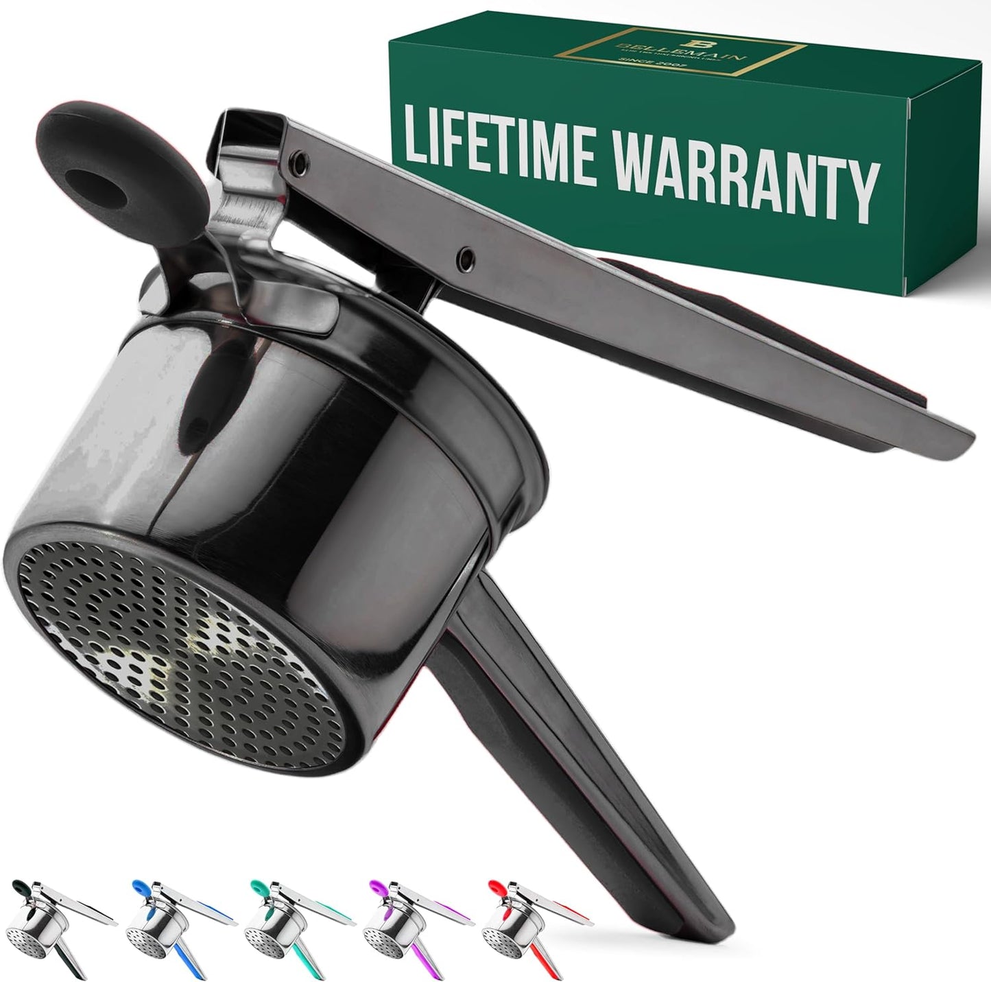 Bellemain 15 oz Black Potato Ricer - Heavy-Duty Stainless Steel Masher for Perfect Mashed Potatoes