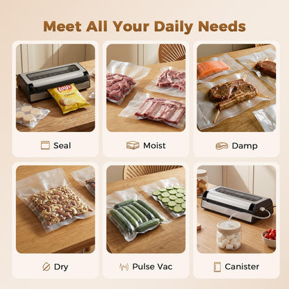 Vacuum Sealer Machine for Food, Multifunctional Automatic Food Saver for Dry, Moist & Canister Sealing, Built-in Cutter & Bag Storage | Complete Kit with 2 Rolls & 10 Bags