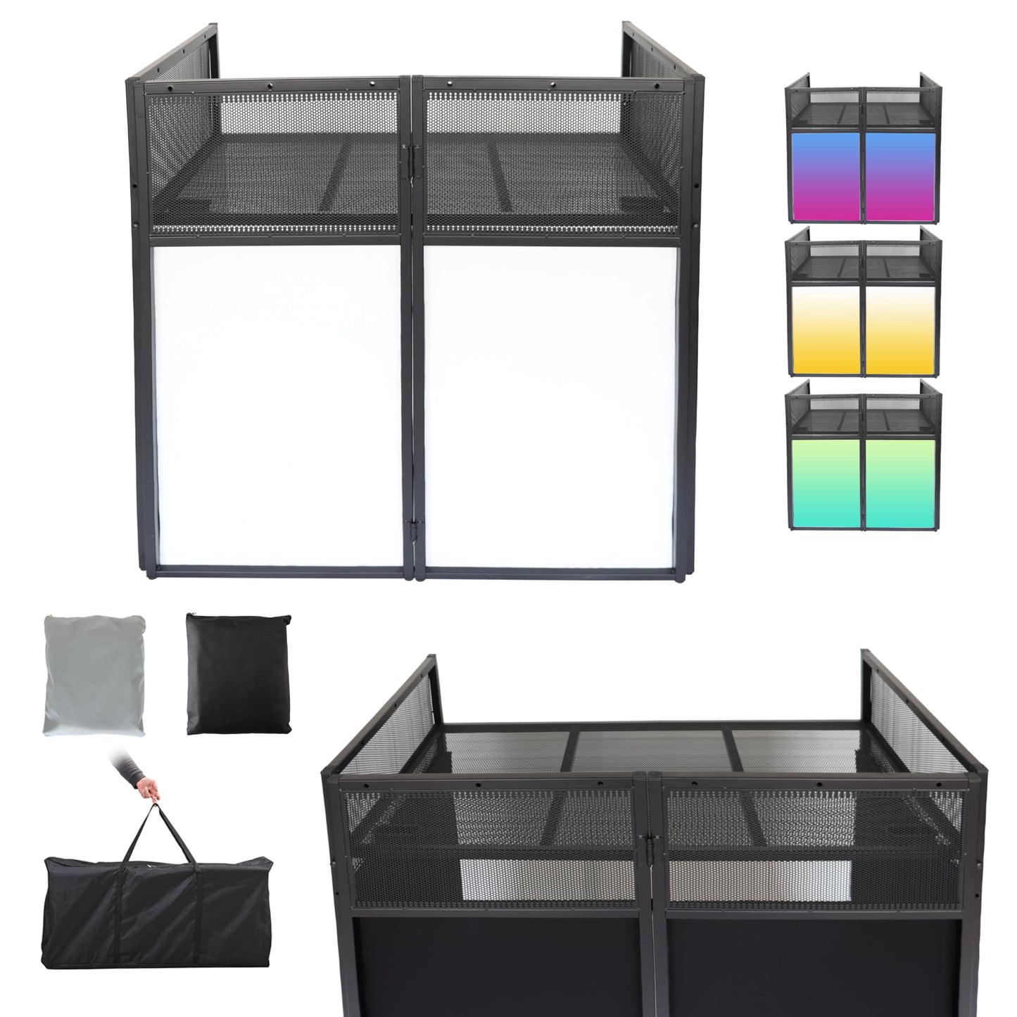 Sardoxx Portable DJ Booth DJ Facade DJ Table Station Two-position Height Adjustable Tabletop DJ Table Stand DJ Event Booth w/Travel Bag Black&White Scrims For Gig, Party, Show