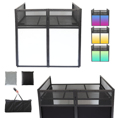 Sardoxx Portable DJ Booth DJ Facade DJ Table Station Two-position Height Adjustable Tabletop DJ Table Stand DJ Event Booth w/Travel Bag Black&White Scrims For Gig, Party, Show