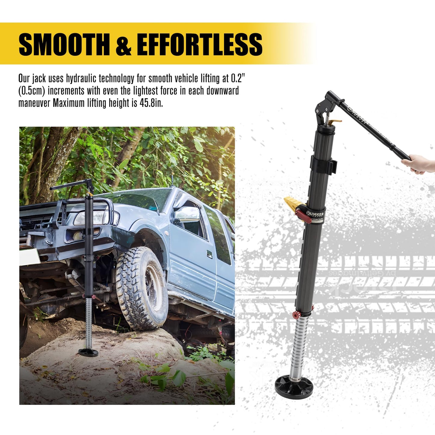 BUNKER INDUST Hydraulic Recovery Jack, Powerful Offroad Lift Farm Jack with Lift Mate Storage Bag, 4,409lbs Capacity