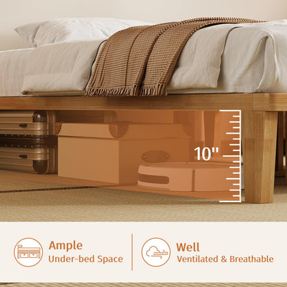 IOTXY Full Platform Bed Frame - 12 Inch Solid Wood Mattress Foundation Base with Heavy-Duty Support Slats & Legs, Rubberwood Full-Size Bedframe