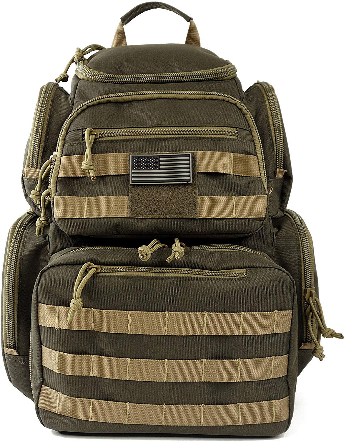 NiceAndGreat Tactical Lockable Range Backpack with 5 Pouches & Free USA Flag Patch Khaki