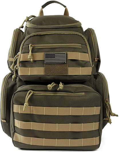 NiceAndGreat Tactical Lockable Range Backpack with 5 Pouches & Free USA Flag Patch Khaki