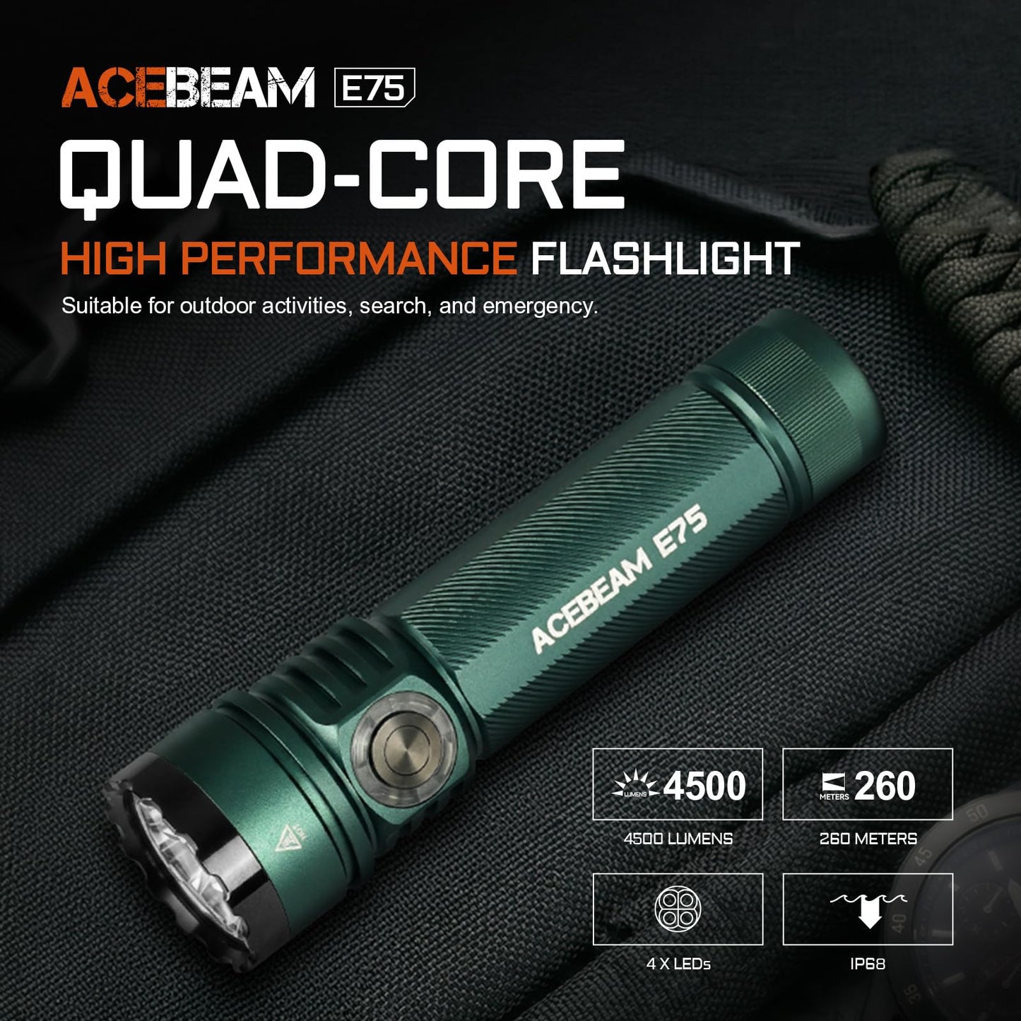 ACEBEAM E75 4500 High Lumens Flashlight with Magnetic Base, Super Bright LED Flashlight Rechargeable, IPX8 Water-Resistant EDC Flash Light, 26 Days Super Long Lasting for Camping,Everyday Use