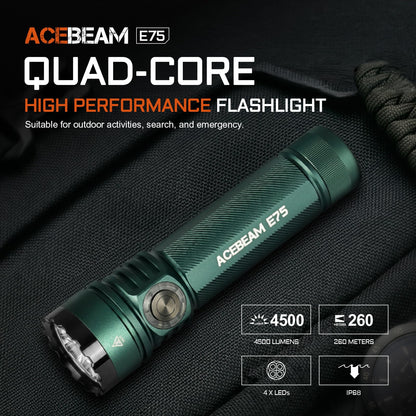 ACEBEAM E75 4500 High Lumens Flashlight with Magnetic Base, Super Bright LED Flashlight Rechargeable, IPX8 Water-Resistant EDC Flash Light, 26 Days Super Long Lasting for Camping,Everyday Use