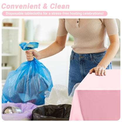 4 PCS Plastic Table Cloth Disposable, 54 x 108 Inches Pink Tablecloth, Plastic Table Cover Rectangle Tablecloth for Baby Shower Decorations and Wedding Party, Tablecloths of Leakproof Home Essentials