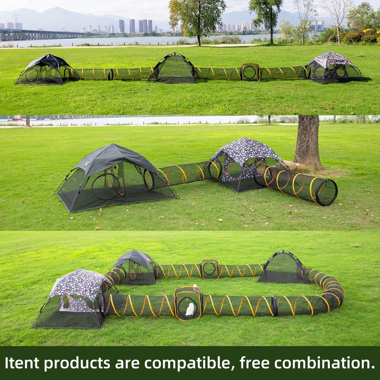 Cat Play Tunnel-2 Packs for Indoor and Outdoor, Cat Play House, Cat Enclosures Easy to Connect with Two Zipper Doors,Product Size 67'' x 18'',2pcs /Set Plus 2pcs /Set