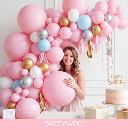 PartyWoo Baby Pink Balloons 100 pcs Different Sizes of 18 12 10 5 Inch Pastel Pale Light Pink Balloons Arch Kit Garland for Baby Shower Gender Reveal Birthday Princess Party Decorations Pink-Q05