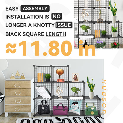 HUBSON Wire Cube Storage Organizer, Book/Toy/Craft/Potted Plants and petCloset Organizers and Storage Shelves, 25-Cube Freely Combinable Metal Grids Storage Shelf,Black Plus Iron