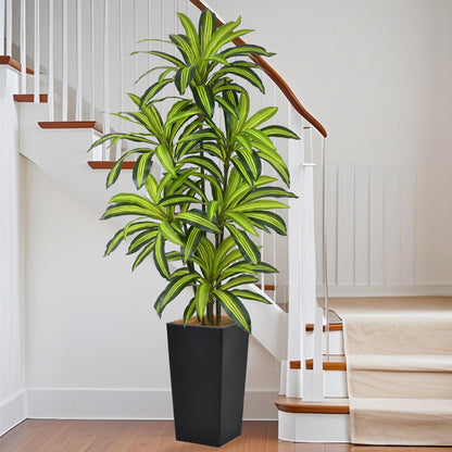 Artificial Dracaena Tree 6FT(72in) Tall Fake Silk Yucca Tree with Black Planter, Faux Floor Potted Artificial Plants for Home Office Living Room Indoor Decor (6feet,Tall Pot)