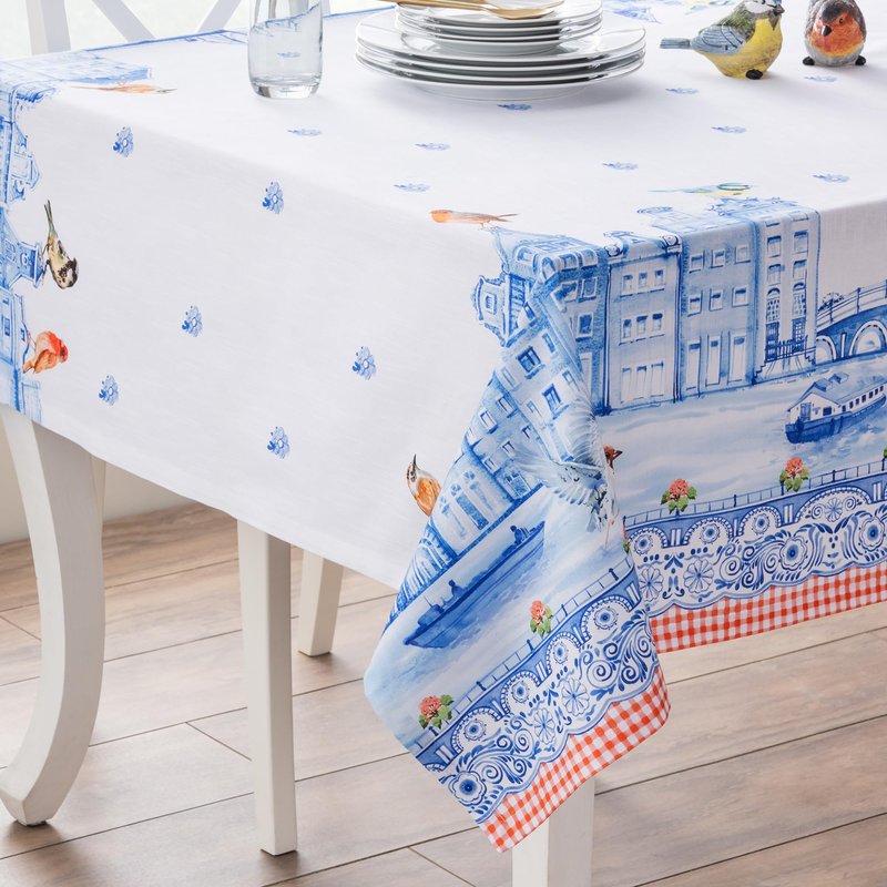 Maison d' Hermine Table Cloth Rectangle Table 100% Cotton 70 x 108 Inches Tablecloth Reusable Decorative for Dining Kitchen Room Farmhouse Home Gifts for Mothers Day Spring Summer - Amsterdam Canals