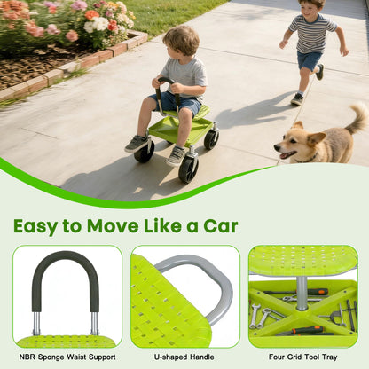 Outdoor Garden Stool with 360° Swivel Caster Wheels, Rolling Garden Cart with 360° Swivel Seat, Height Adjustment, Back Tool Pouch & Under-Seat Tray, Gardening Gifts for Women, Parents, Seniors
