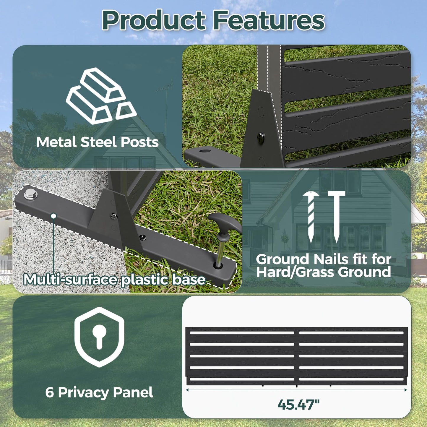 Trygoal Privacy Fence Screen with Stand 6 Panel 72" H×47" W HDPE Decorative Privacy Panels with Stand, Air Conditioner Fence Panels, Privacy Screen for Outdoor Backyard, Balcony, Pool