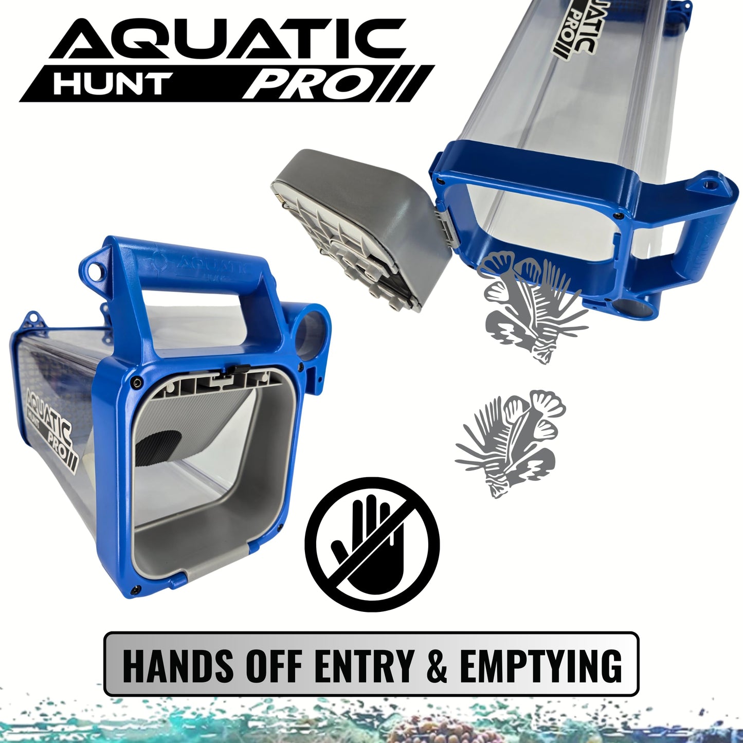 Aquatic Hunt Lionfish Locker High-Capacity Lionfish Containment Unit for Divers | Fast Drainage, Spear/Snare Storage, Durable & Versatile for Lionfish Hunting & Lobster Collection (Blue Water), 22''