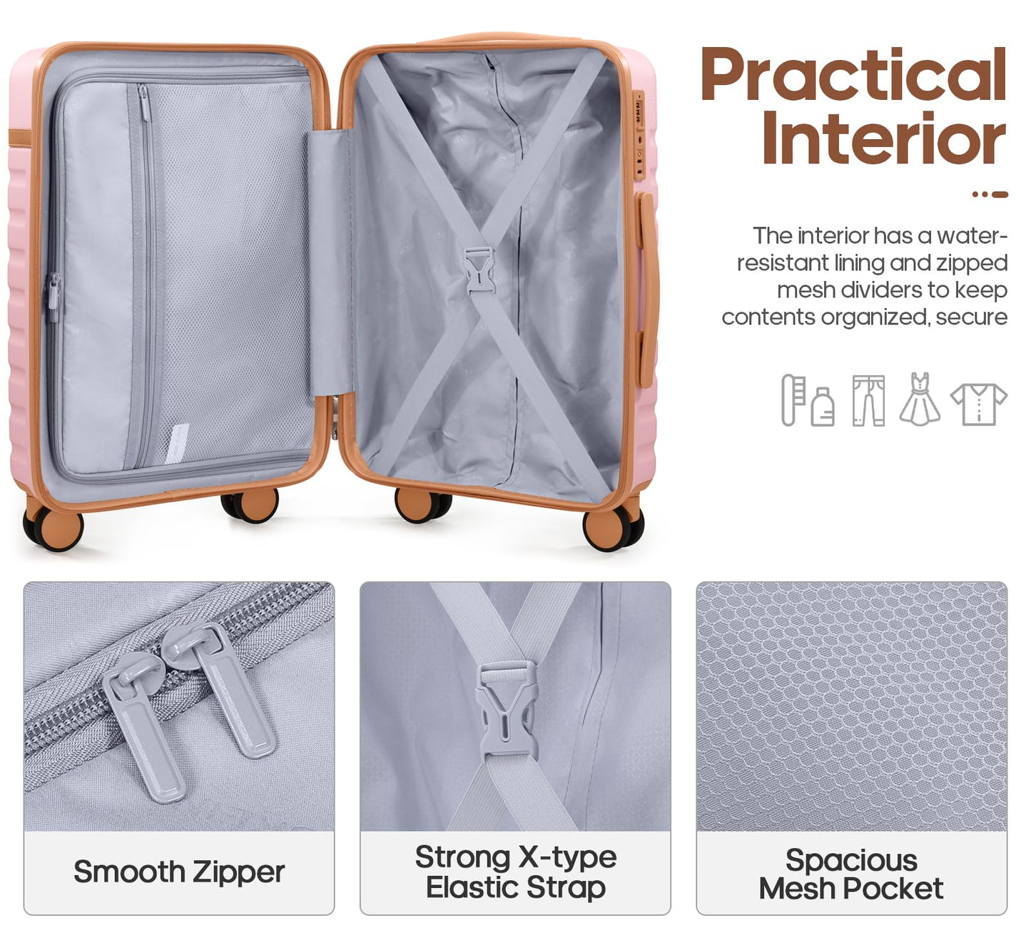 UKEIN PRO Luggage Sets 7 Piece, Durable Hardside ABS Carry on Luggage with Spinner Wheels & YKK Zipper TSA Lock, Large Checked Travel Suitcase With Backpack Set for Men and Women,20/24/28 Inch