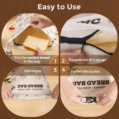 YARRAMATE Beeswax Bread Bags - Reusable Linen Food Storage for Fresh Homemade Sourdough | Large 17x13" (Brown, 2 Pack)