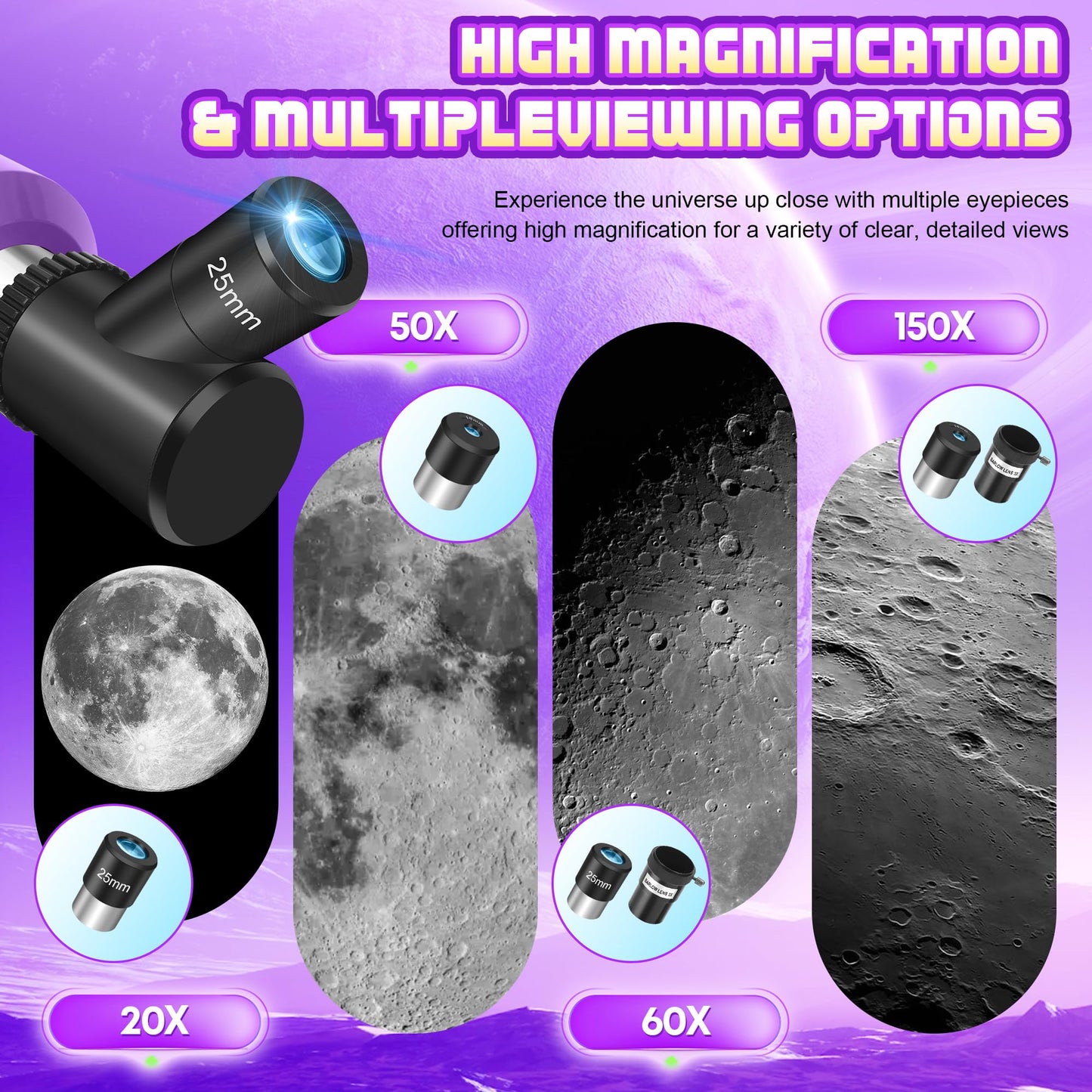 Dianfan Telescope for Kids & Adults, 80mm Aperture 500mm Astronomical Professional Telescope for Adults High Powered, Portable Travel Telescopes for Beginners with Tripod & Adapter, Stickers, Backpack