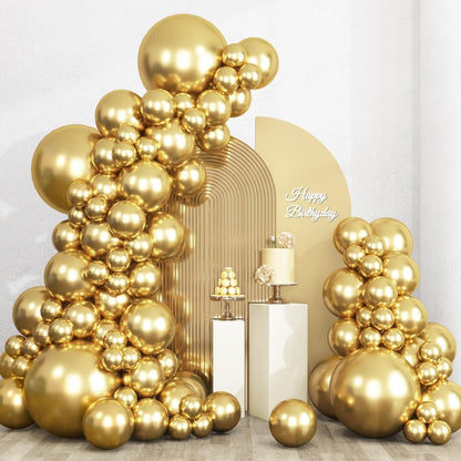 RUBFAC 135pcs Gold Balloons Different Sizes 18 12 10 5 Inch for Garland Arch, Latex Metallic Balloon for Birthday Graduation Party Wedding Decorations