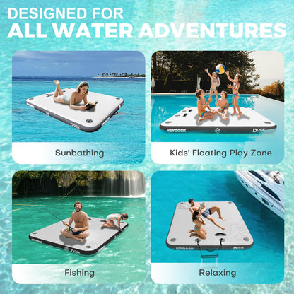 HEYBOARD Inflatable Floating Dock - Non-Slip Air Dock Platform, Floating Island Raft for Pool, Beach, Lake, Ocean with Detachable Ladder Gray 5 x 6 ft