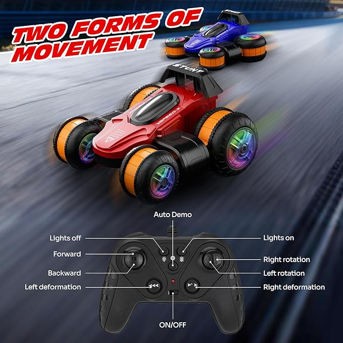 High Speed Remote Control Drift Car for Kids 360 Degree Rotating Deformation Stunt RC Cars for Boys and Girls Ages 3-16 4WD Drift RC Stunt Car with Light for Christmas Birthday Party Gifts (Red)