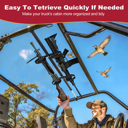 Overhead Gun Mount is Suitable for Jeep Wranglers with a roll bar Width of 42-48 inches，Tough Steel Mount, Built for Two.Universal Roof Top Gun Rack for Jeep Wrangler YJ, TJ, JK, & JL.