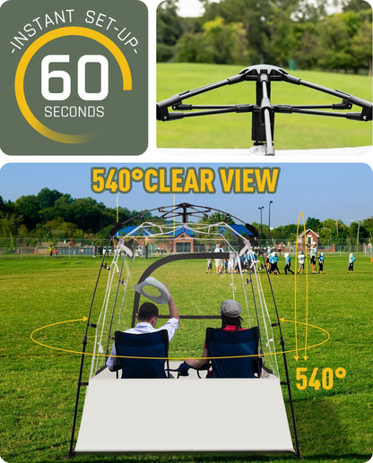 LANGWILL Pod All Weather Sports Tent, Outdoor Pop Up Bubble Clear 540° View Winter Tent for 1-2 Person, Instant Cold Weather Shelter with Rainfly for Soccer, Football, Softball & Other Sports Events