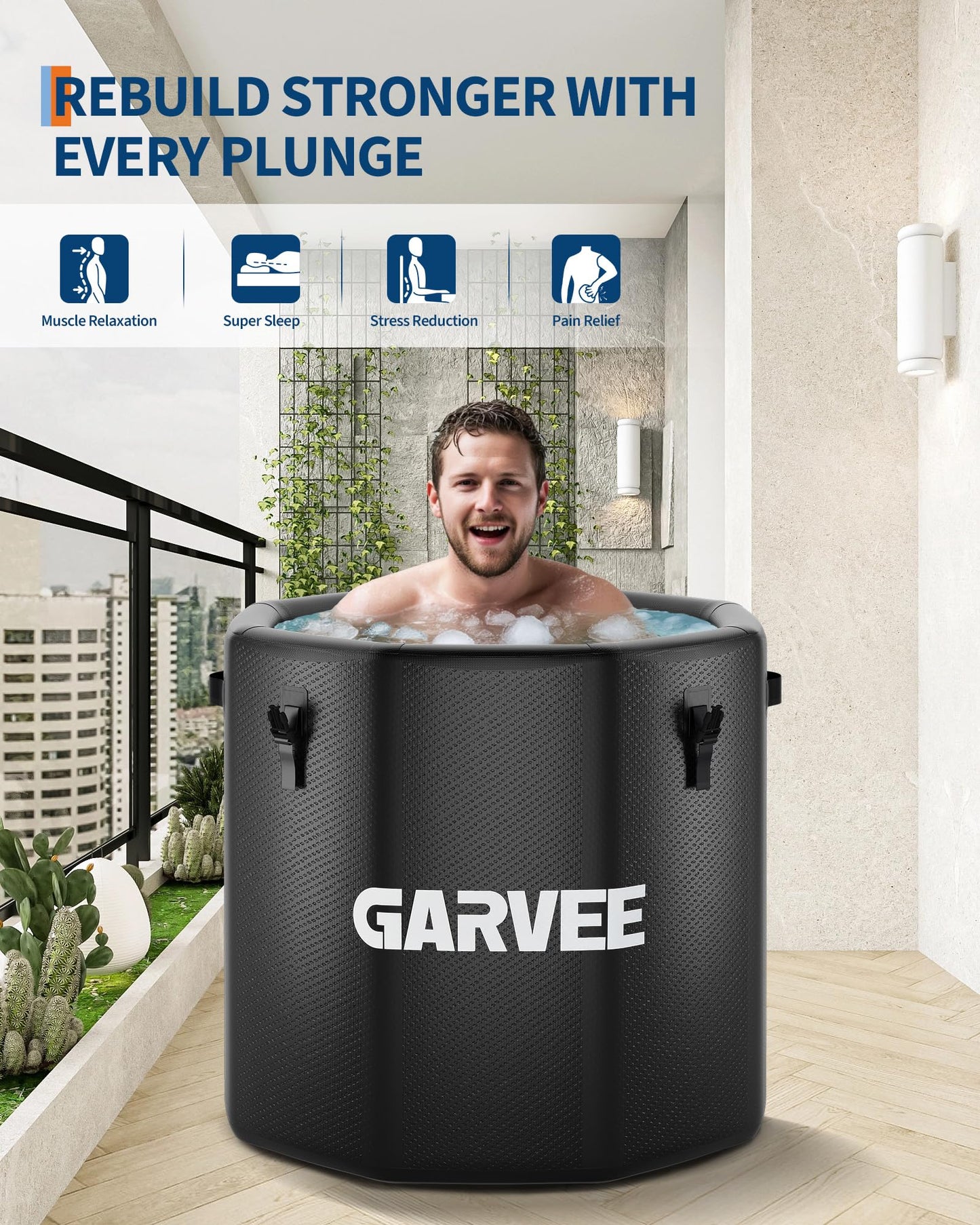 GarveeTech Ice Bath Tub for Athletes, Compatible with Water Chillers, 186 gal Inflatable Cold Plunge Tub with Insulated Lid, Portable Cold Water Therapy Ice Pod for Recovery (Black, 186 gal)