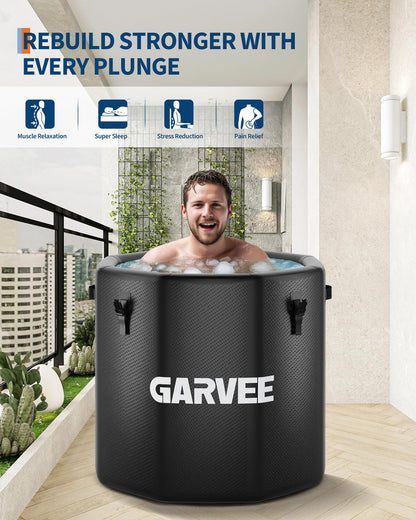 GarveeTech Ice Bath Tub for Athletes, Compatible with Water Chillers, 186 gal Inflatable Cold Plunge Tub with Insulated Lid, Portable Cold Water Therapy Ice Pod for Recovery (Black, 186 gal)