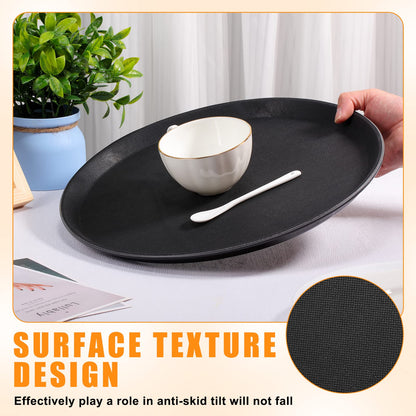 Zopeal 8 Pieces Black Round Restaurant Serving Tray, Plastic Non Slip Surface Food Meals Server Tray with Raised Edges for Home, Kitchen, Restaurant, Cafeteria, Bar (14")