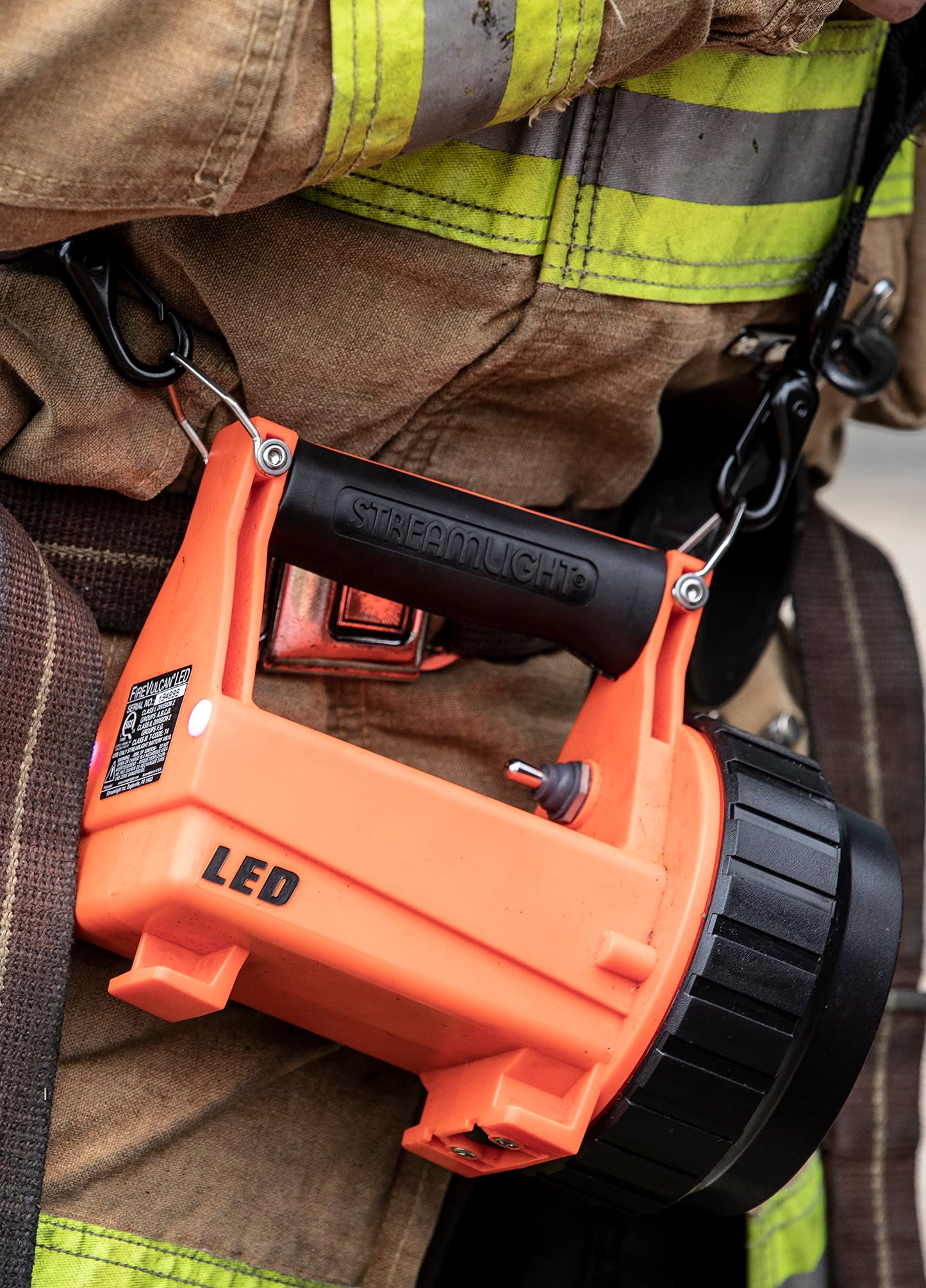 Streamlight 44450 Fire Vulcan 180-Lumen LED Flashlight with Standard System Includes AC/DC Charger, Dual Rear LEDs and Quick Release Shoulder Strap, Orange
