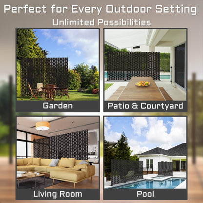 72" Metal Privacy Screen Freestanding Outdoor Room Divider Decorative Laser Cut Fence Panel, Weatherproof Patio Privacy Fence for Garden, Balcony, Backyard Landscape