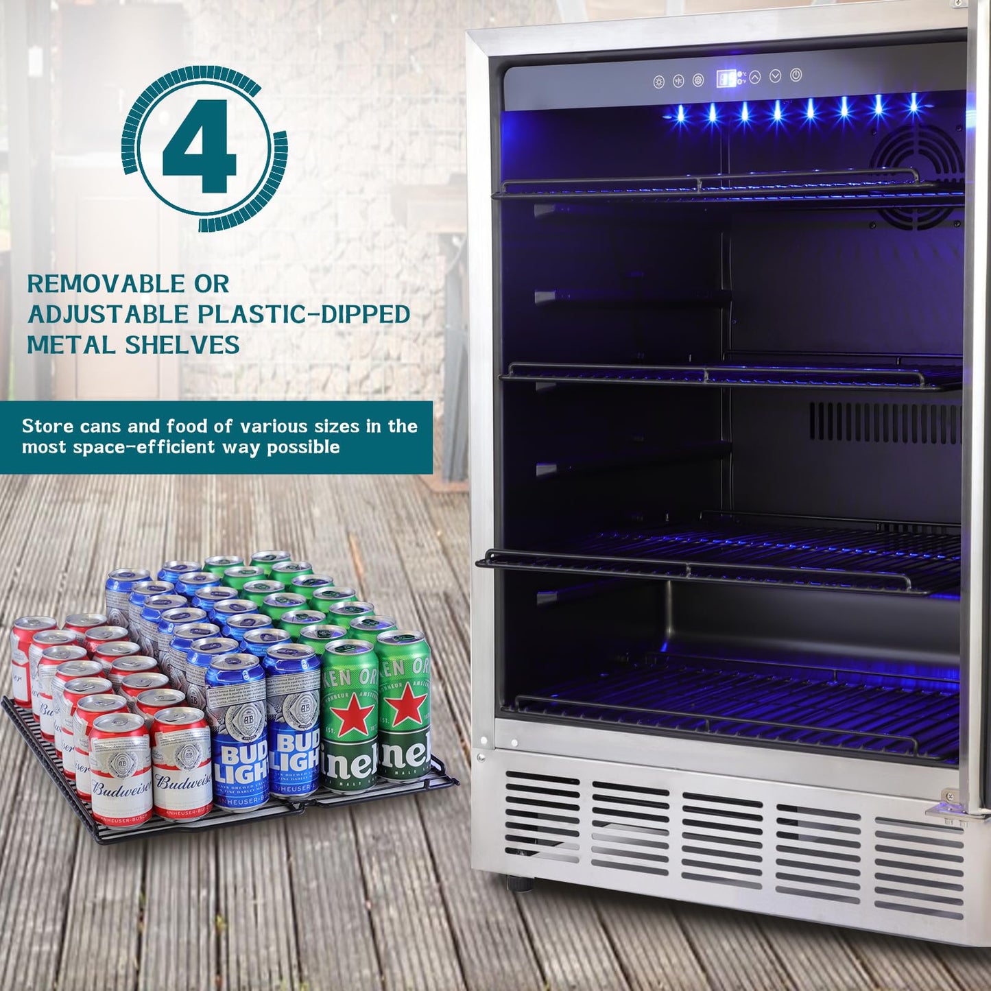 ORYMUSE 24" Outdoor Beverage Cooler Fridge - Undercounter Refrigerator, Stainless Steel Seamless Door - Holds 180 Cans, Powerful Cooling Compressor - Patio Kitchen, Commercial Use