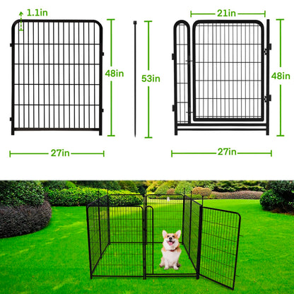 Getlay Garden Fencing 48in High, 8 Panels Total 17.7 Ft(L) Dog Fence Outdoor for Yard, Gate 21 in Wide with Low Sills. Lattice Panels for Outside, Dog Digging Fence Barrier, Garden Fences and Borders