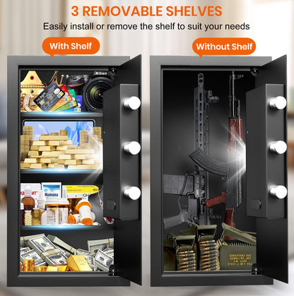 6.2 Cuft Large Home Safes Water and Fireproof with Digital Keypad & Key Lock, Fire Security Safe Box with 3 Removable Shelves, Fireproof Safes for Money Documents Jewelry, 27.56"H x13.78"W x 11.81"D