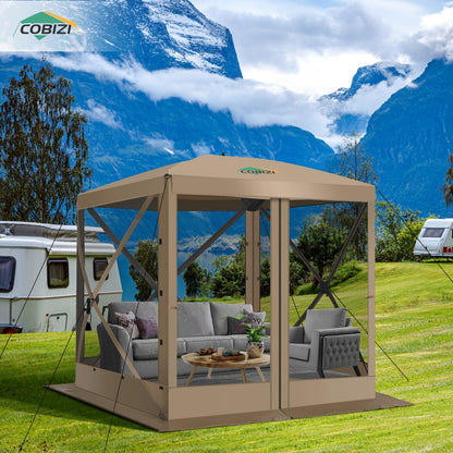 COBIZI Pop Up Gazebo Screen Tent Screen House for Camping, 6FTx6FT Screen Room with Mosquito Netting, Hub Tent Instant Screened Canopy with Carrying Bag and Ground Stakes, Khaki
