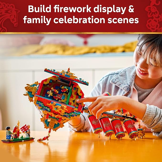 LEGO Spring Festival Fortune Firecracker Kids Building Toy - Chinese New Year Toy for Boys &amp Girls Ages 9+ - Play &amp Display Wall Art with Realistic Sound Effects - Gift Idea for Birthdays - 8