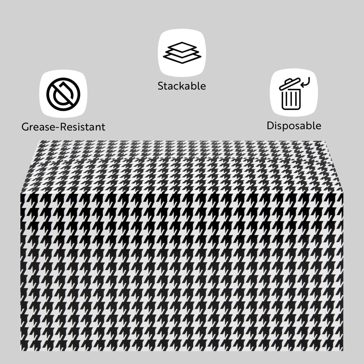 Restaurantware Bio Tek 80 Ounce To Go Boxes 400 Rectangle Take Out Food Containers - Fast Top Closure Disposable Black Houndstooth Paper Carry Out Containers For Burgers Or Fried Chicken