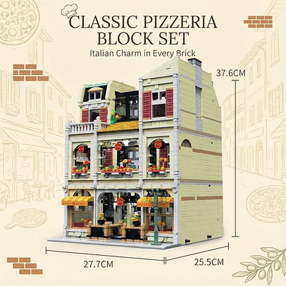 Pizza Shop Street View Building Blocks Set5588Pieces 3-Story Retro European Architecture Model with Detail Interior Scenes Collectible Modular Building Blocks for Adults &amp Teens 14+