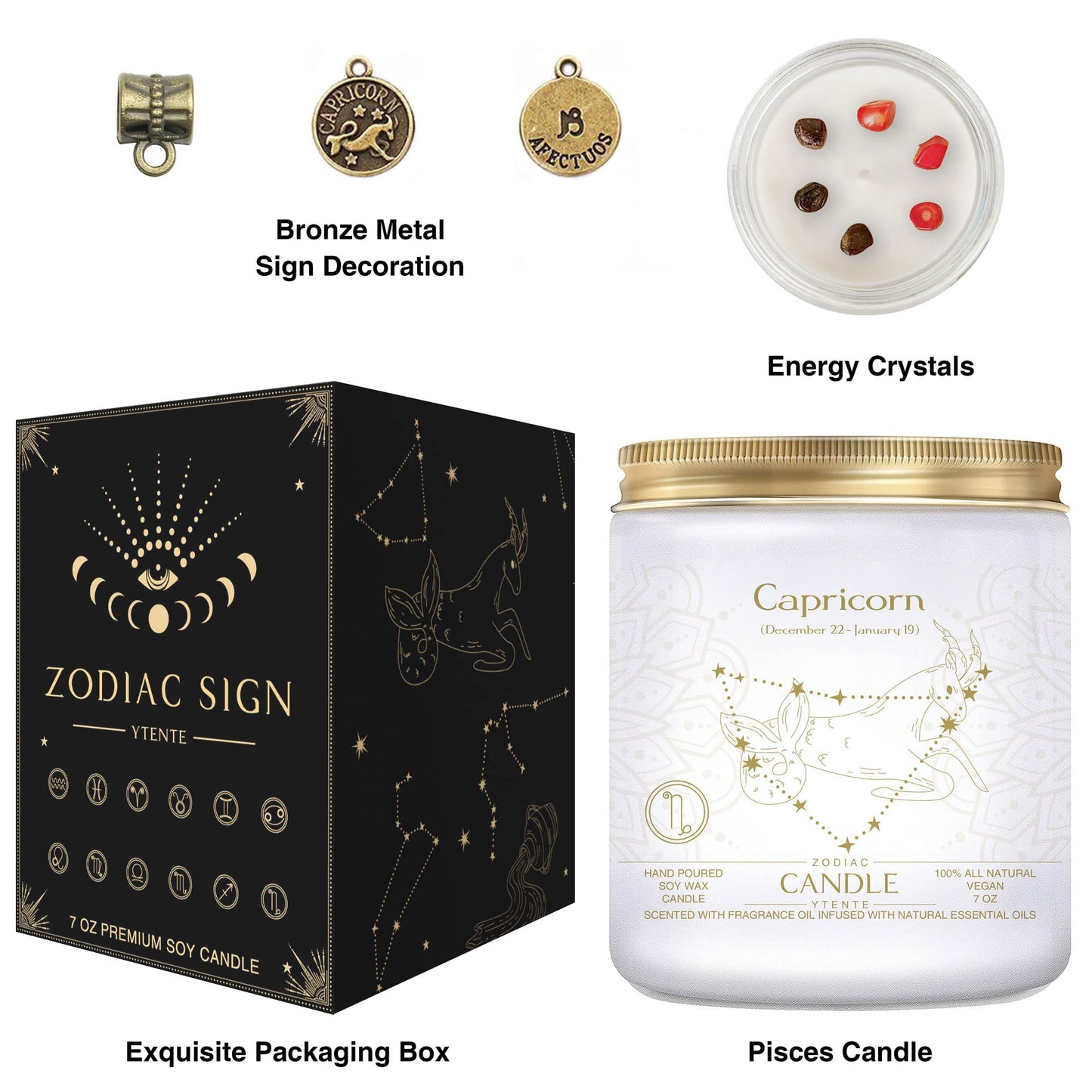 YTENTE Zodiac Sign Candles, Zodiac Crystal Sign Candles,Astrology Scented Candles Best Friends Gifts for Women, Men Sister Brother Zodiac Funny Birthday Gift Candle Jar (Capricorn)